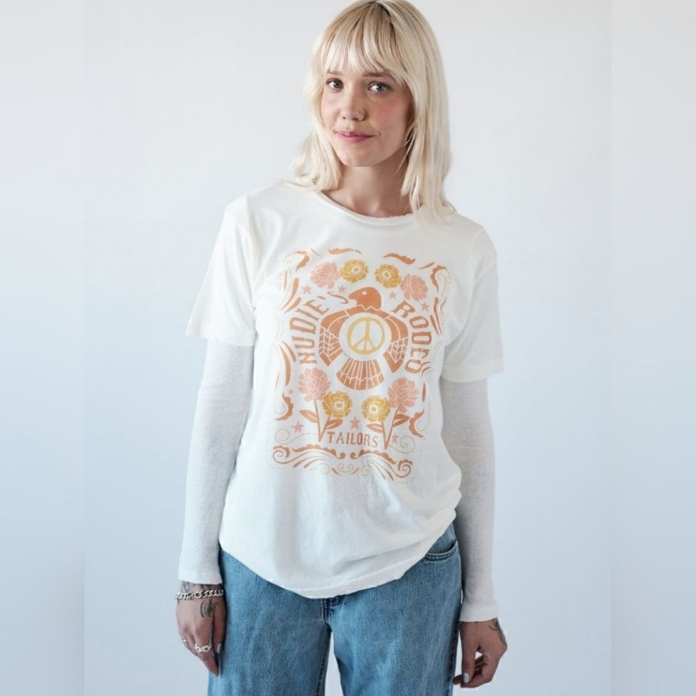 NWOT Midnight Rider Nudies Rodeo Peace Dove Unisex Tee In Coconut Milk S